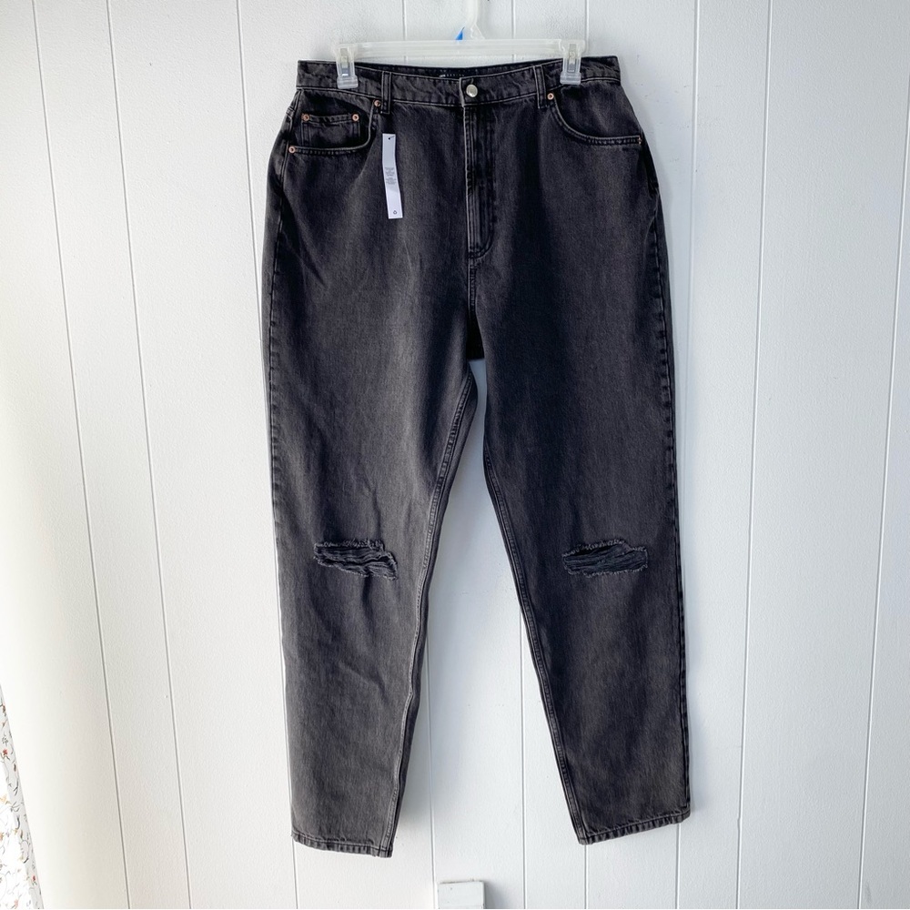NWT asos Design Tapered Leg‎ Jeans Women 36/36 Black Denim High Rise Distressed